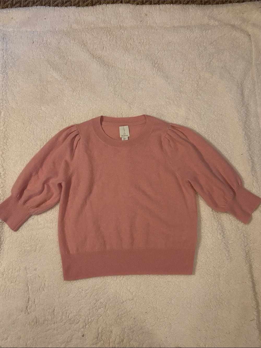 J Joie Puff Sleeve Crewneck Cashmere Sweater in Dusty Pink sz Large